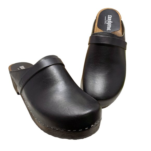 Sandgrens Malmö Leather Classic Sweden Wooden‎ Clogs/Mules - Picture 1 of 13